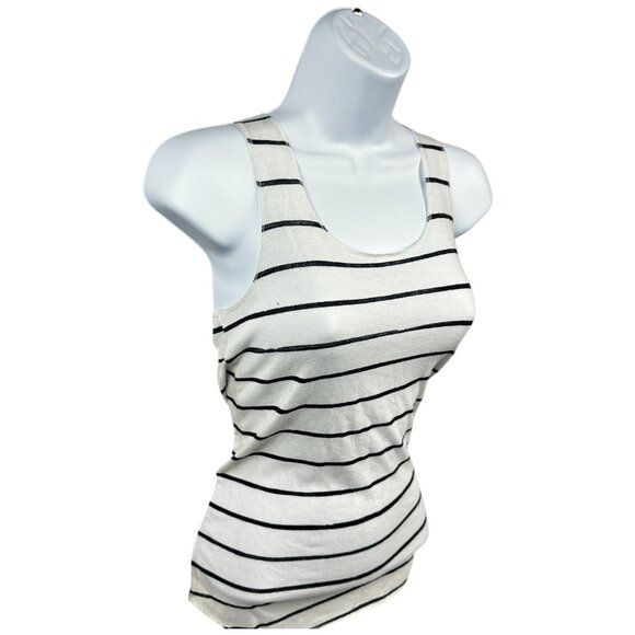 Women’s Alternative Apparel Printed Meegs Racerback Tank Top (Ivory Ink Stripe) - Picture 4 of 7